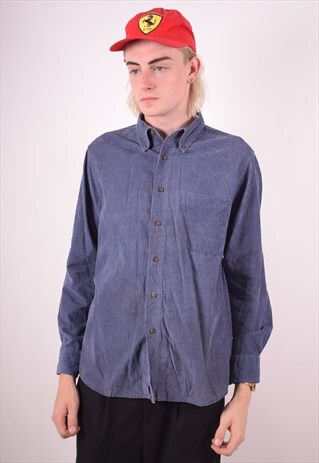 MENS VINTAGE CORDUROY SHIRT SMALL BLUE 90S