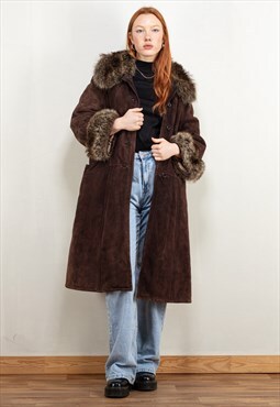 Vintage 70's Women Penny Lane Sheepskin Coat in Brown