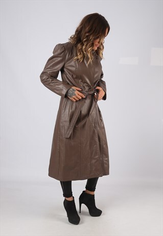 LEATHER FITTED JACKET VINTAGE MID LONG UK 10 (GJDZ)