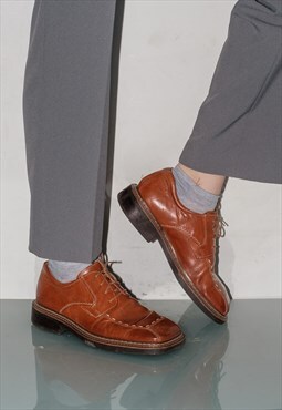 Vintage preppy style leather shoes in caramel brown  