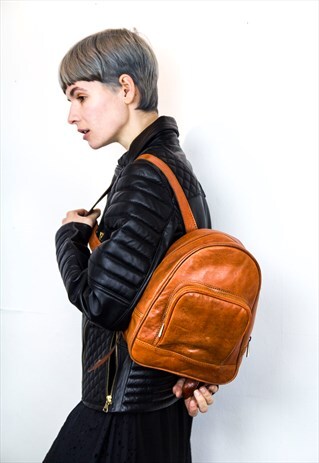 SMALL TAN LEATHER CITY BACKPACK