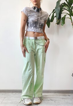 Vintage 00's Y2K Pastel Green Low Rise Worker Cargo Pants