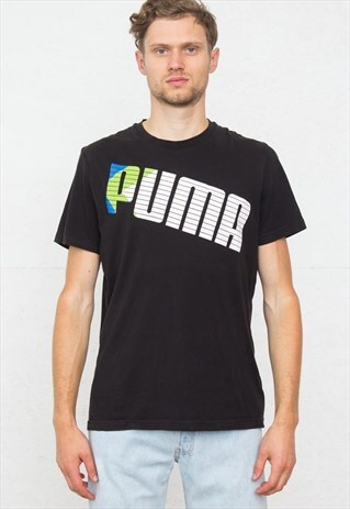 90S VINTAGE BLACK PUMA LOGO CREW NECK T-SHIRT