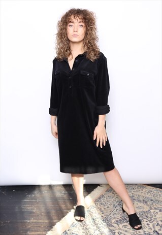 VINTAGE 90S BLACK CORD LONG SLEEVE DRESS