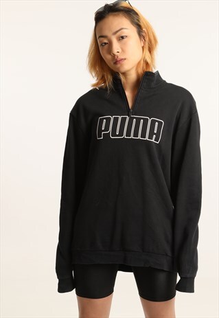 VINTAGE PUMA PRINT SPELLOUT 1/4 ZIP SWEATSHIRT
