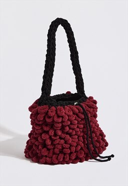 Maya fluffy bucket bag burgundy and black