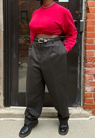 VINTAGE 90S DARK GRAY HARVE BERNARD WOOL TROUSERS (L)