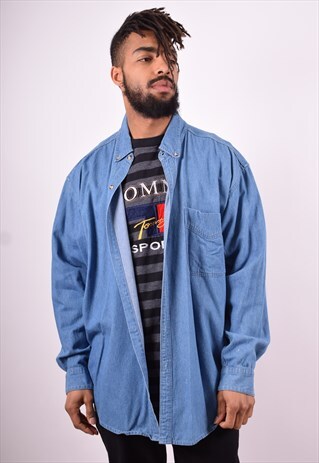 MENS VINTAGE DENIM SHIRT XL BLUE 90'S