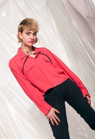 VINTAGE CROP SHIRT 90S REWORKED PINK SHORT ONE-OFF BLOUSE