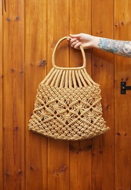 Vintage 70s Woven Rattan Hand Bag / Shopper / Beach Bag
