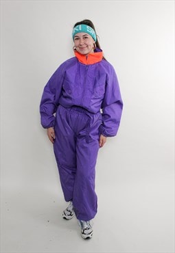 Vintage 90s purple one piece ski suit, women retro ski 