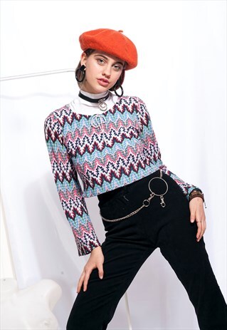 REWORKED VINTAGE CROP TOP 90S PSYCHEDELIC FLAME TOP