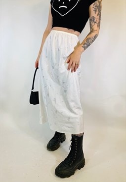 Vintage 90s 00s Y2K Floral Satin White Skirt