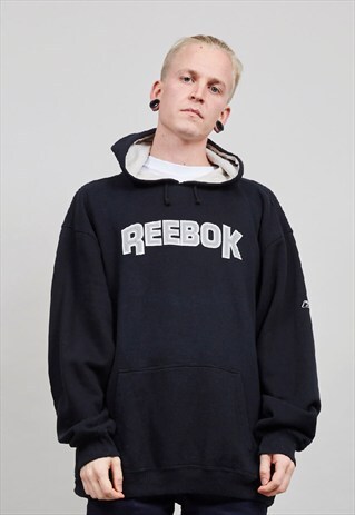 VINTAGE REEBOK 90'S OVERSIZED BLACK HOODED SWEATER