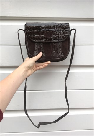 WOMENS VINTAGE BROWN FAUX SNAKESKIN FAUX LEATHER HANDBAG