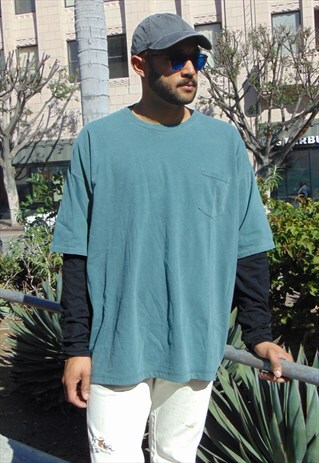 90S OVERSIZE SKATER PIGMENT DYED WASHED OUT TEAL TEE XXL