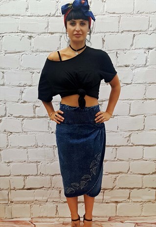 VINTAGE WRAP AROUND BLUE DENIM SKIRT