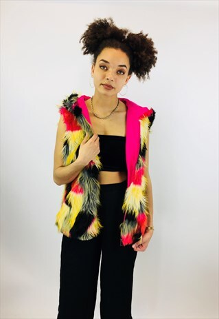 VINTAGE FLUFFY FESTIVAL COLOURFUL BOHO GILET