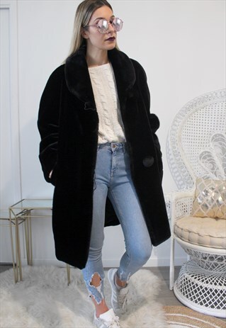 VINTAGE COAT FAUX FUR BLACK