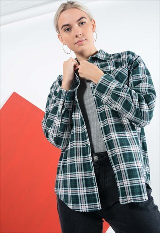 VINTAGE CHECK FLANNEL SKATE SHIRT IN GREEN