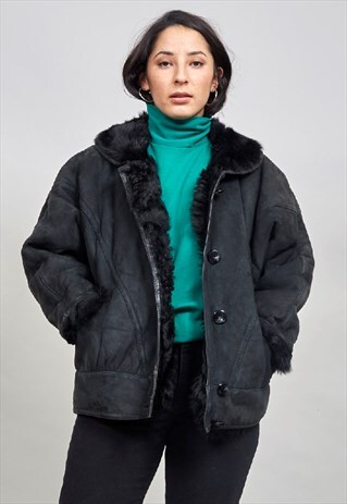 VINTAGE PREMIUM 80S BLACK SHEEPSKIN COAT/JACKET