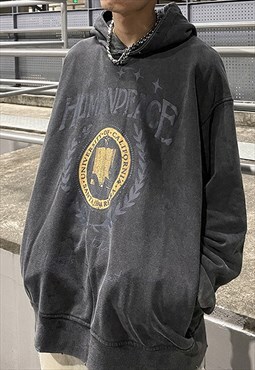 Black Washed Graphic logo Cotton oversized Hoodies Y2k