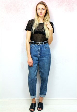 1990S VINTAGE CLASSIC BLUE WASHED HIGH WAIST MOM JEANS