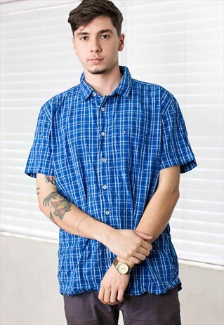 VINTAGE TOMMY HILFIGER CHECKED SHIRT LOGO 90S XL 6.5
