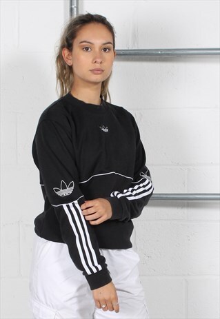 Vintage Adidas Sweatshirt in Black with Central Logo XS