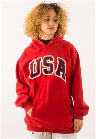 VINTAGE RED USA HOODIE PULLOVER