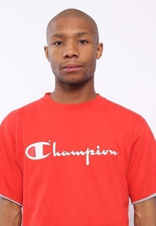 VINTAGE CHAMPION BIG SPELL OUT LOGO T-SHIRT REVERSIBLE