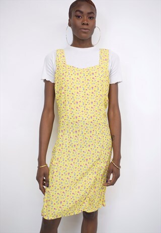 VINTAGE 90S YELLOW FLORAL DRESS