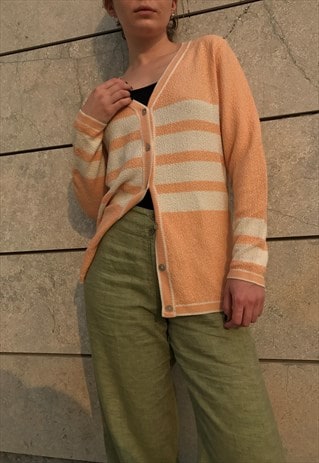 80S SALMON AND WHITE CARDIGAN
