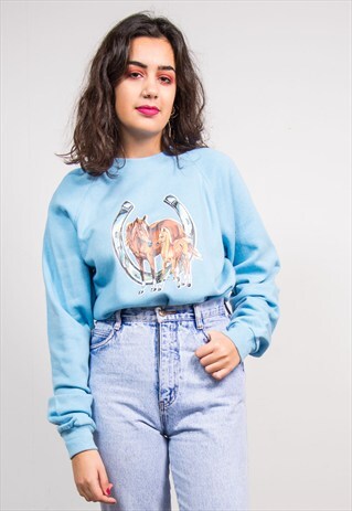 VINTAGE 90'S BABY BLUE HORSE SWEATSHIRT