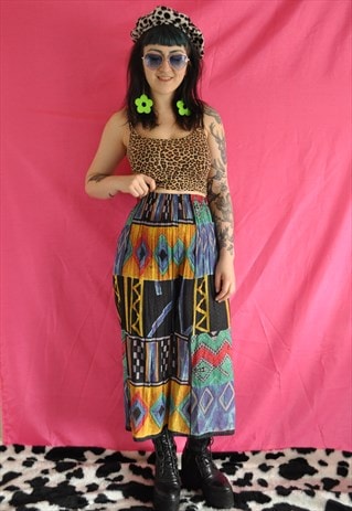 VINTAGE ABSTRACT PATTERN LIGHT WEIGHT CROPPED TROUSERS
