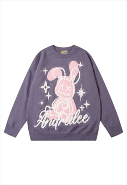 Bunny sweater rabbit print knitwear jumper grunge top purple
