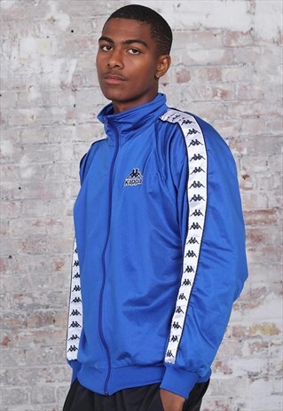 VINTAGE KAPPA TAPE LOGO TRACK JACKET BLUE WHITE