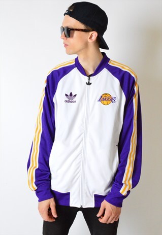 WHITE COLOUR BLOCK NBA LOS ANGELES ADIDAS BOMBER JACKET