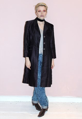 VINTAGE 90S RETRO DKNY DEEP PURPLE LONG JACKET COAT GRUNGE
