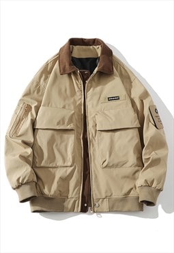 Hiking style jacket big pocket lumberjack bomber in cream