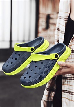 Contrast color crocs chunky sole sandals in blue green