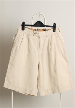 Vintage Burberry Long Pleated Logo Shorts Cream Size M