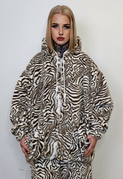 Zebra print jacket faux fur custom detachable striped bomber