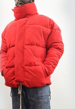Tribute Seven Handmade Puffer Jacket With Collar Red
