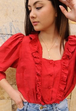 Red Blouse with Ruffle