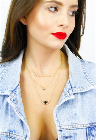 EVIL EYE MULTIROW LAYERED CHARM NECKLACE