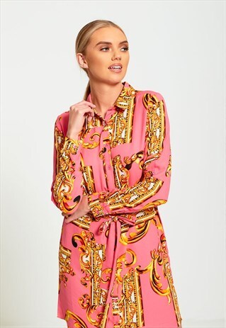 PINK BAROQUE BUTTON UP DRESS