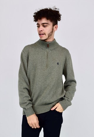 VINTAGE 90'S RALPH LAUREN KHAKI 1/4 ZIP JUMPER