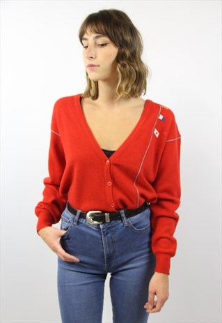 VINTAGE CUTE PATTERNED RED CARDIGAN