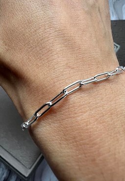 Sterling Silver Paperclip Link Chain Bracelet for men 7.5"